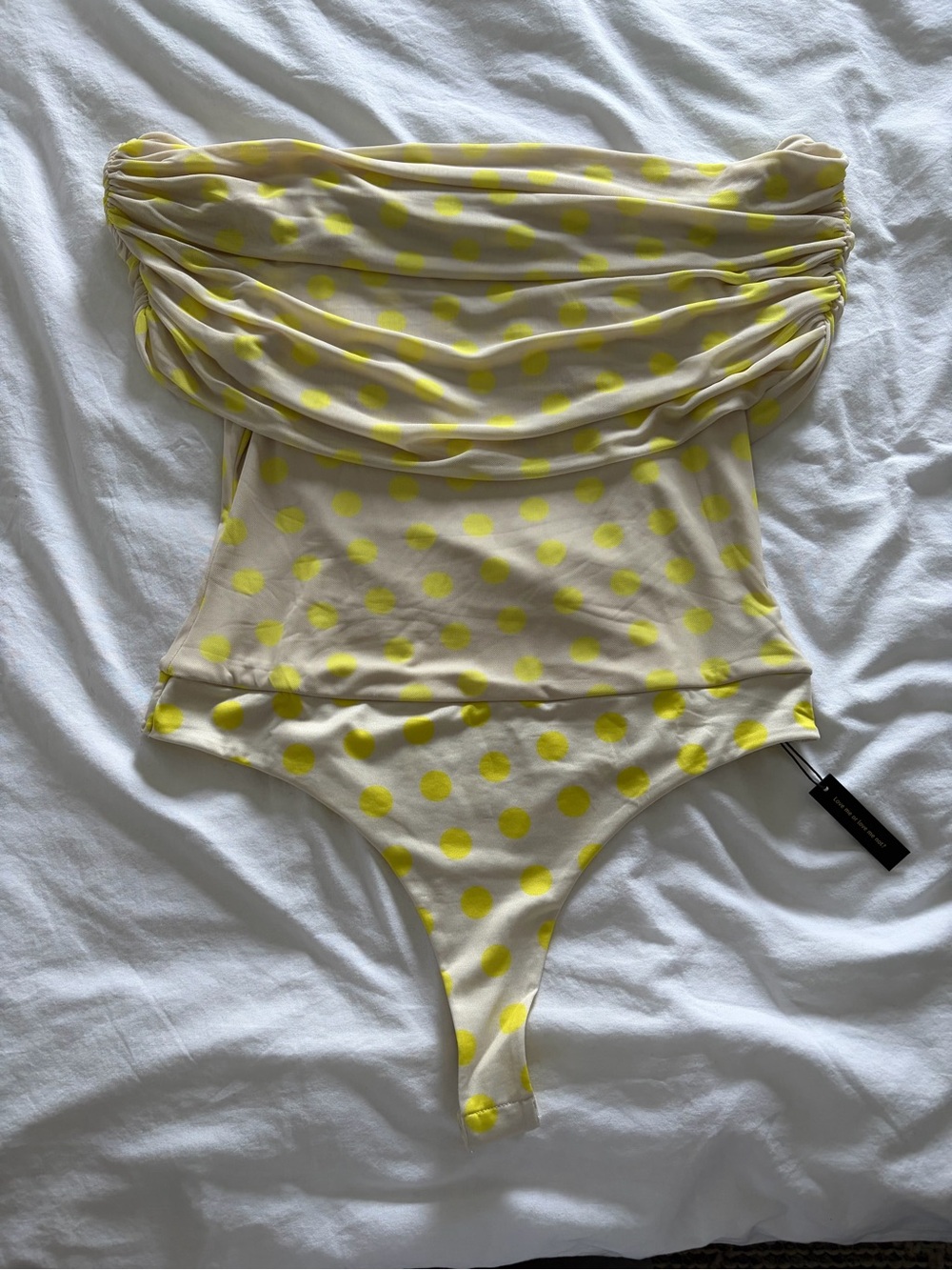AFRM Butter Yellow Off-Shoulder Polka Dot Bodysuit XL NWT - Picture 6 of 15